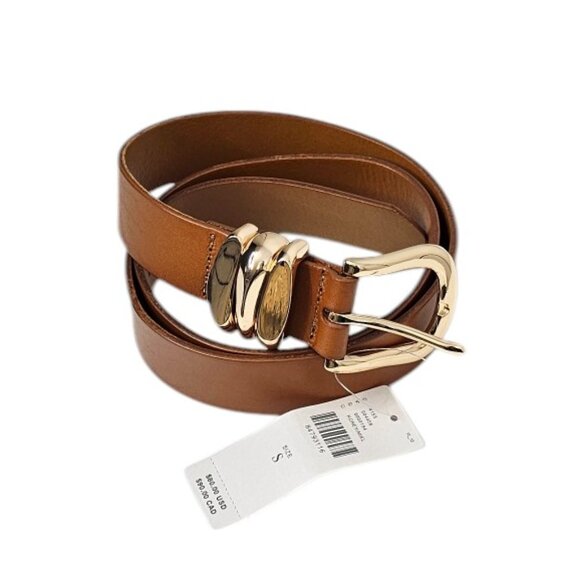Anthropologie Women 100% Genuine Leather Structured Belt Honey Size Small NWT - Picture 4 of 6